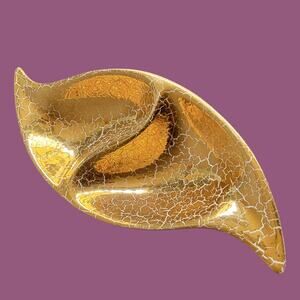 Vintage 1950s MCM Atomic Gold Crackle Candy Dish by The Fosters of California